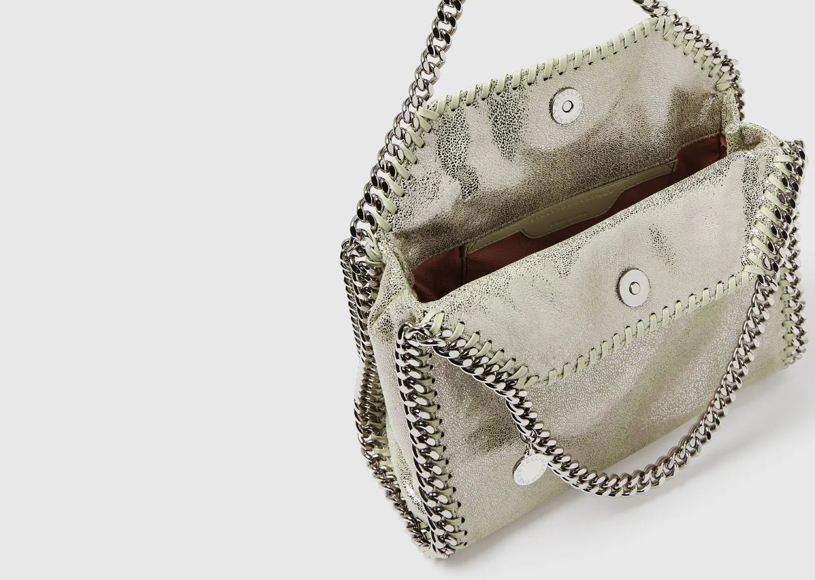 Falabella Mini Metallic Tote Bag Light Lime Grey