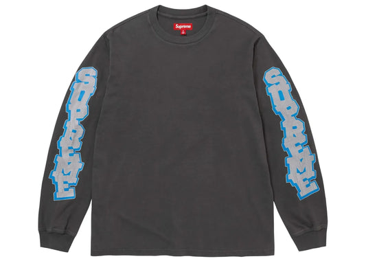 Cracked Sleeve Long-Sleeve Top Washed Black